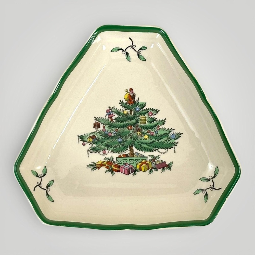 Spode Christmas Tree Triangle Candy Dish England S3324L Holiday Trinket‎ Bowl